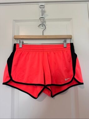 Nike Women’s Neon Coral Athletic Shorts with Black Trim Summer Dri-Fit